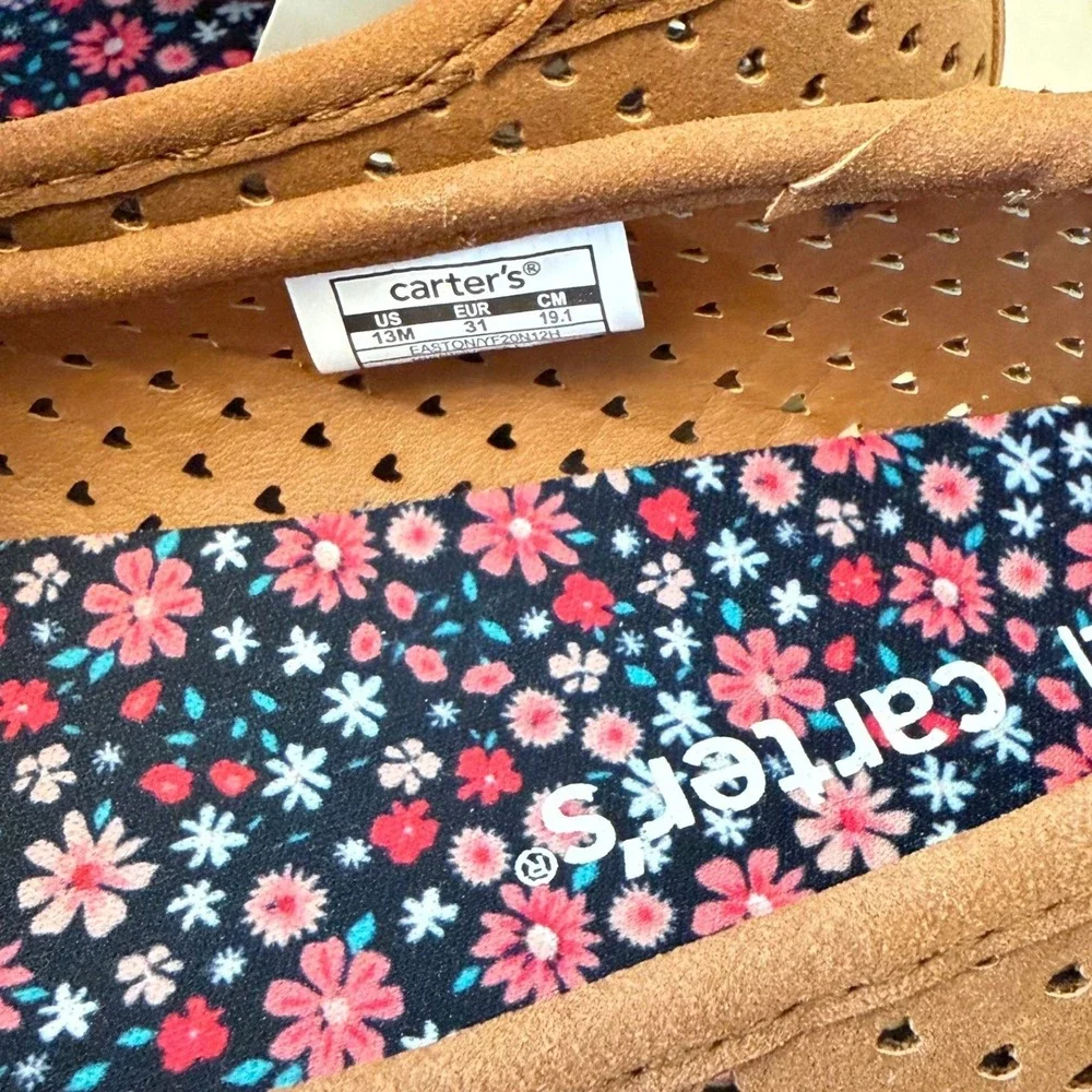 Carter's Easton Ballet Flat Girls 13 Brown Heart Laser Cutout Slip on Shoes NEW